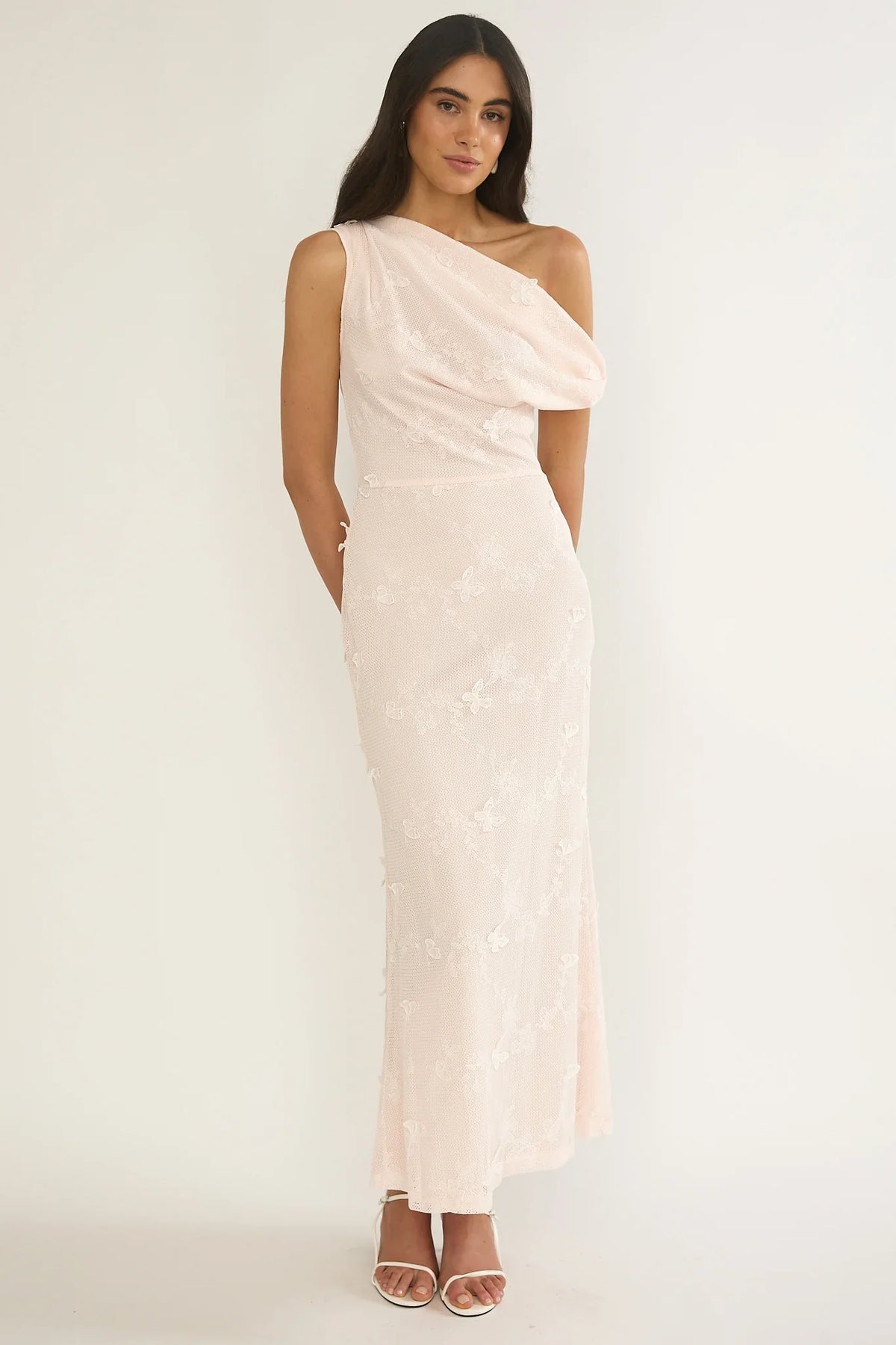 Alivya Asymmetric Neckline Maxi Dress Embellished Pink