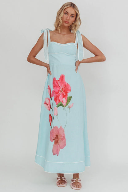 Averin Tied Shoulder Maxi Dress Flower Mint