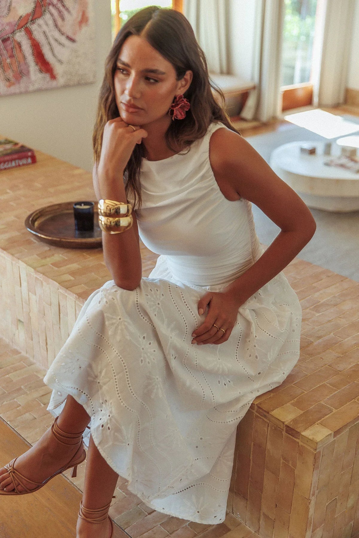 Dalayla Sleeveless Eyelet Maxi Dress White