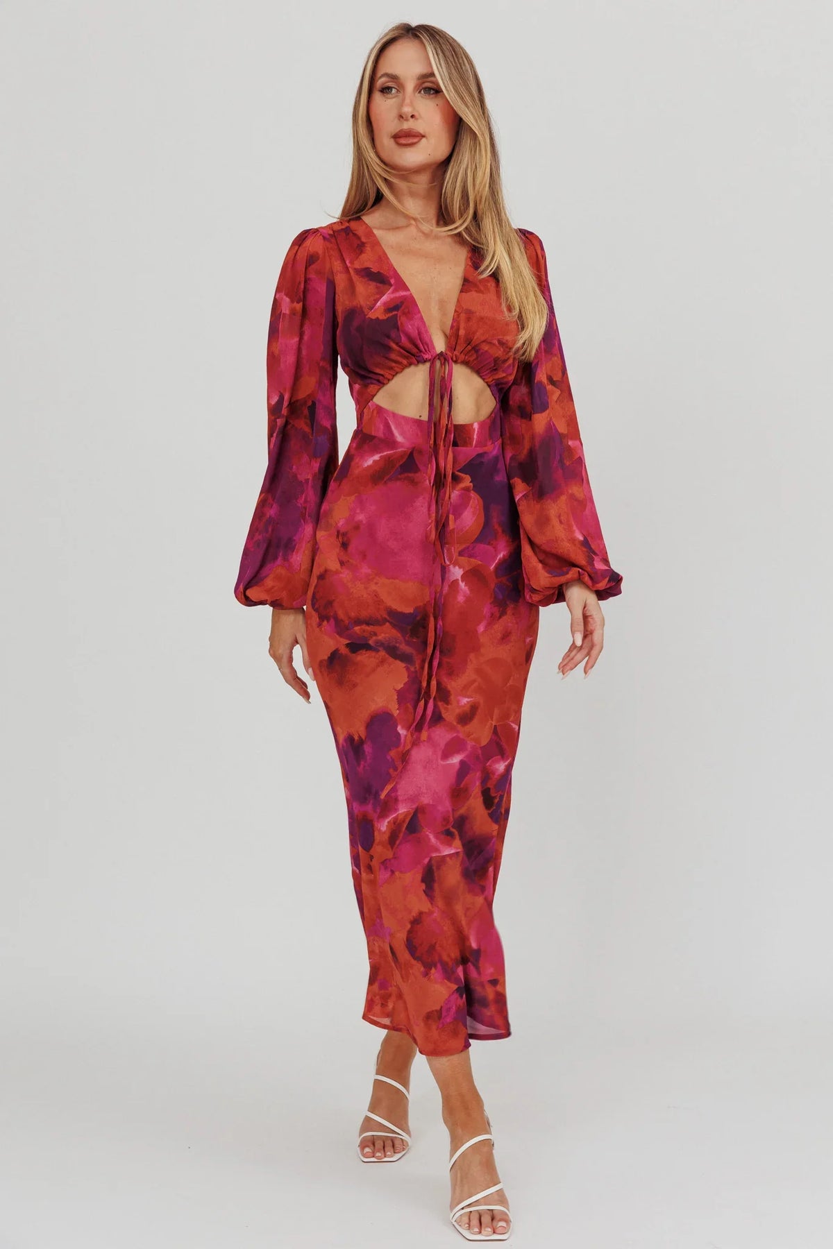 Aurora Dreams Cut-Out Waist Midi Dress Dark Rose