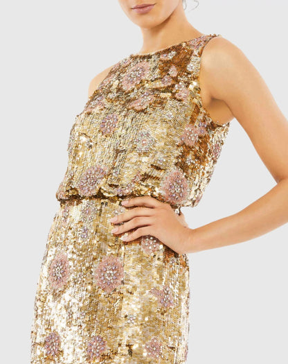 Gold Hand Beaded High Neck Midi Dress - FINAL SALE