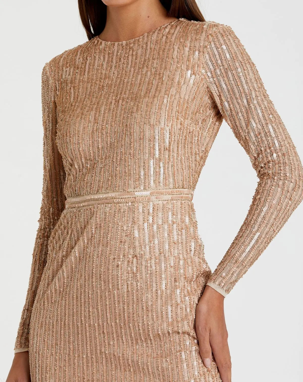 Beige Long Sleeve Sequin Mini Dress - FINAL SALE