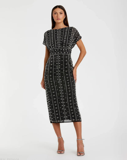 Beaded Cap Sleeve Sheath Dress
