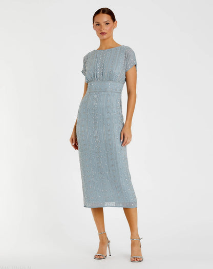 Beaded Cap Sleeve Sheath Dress