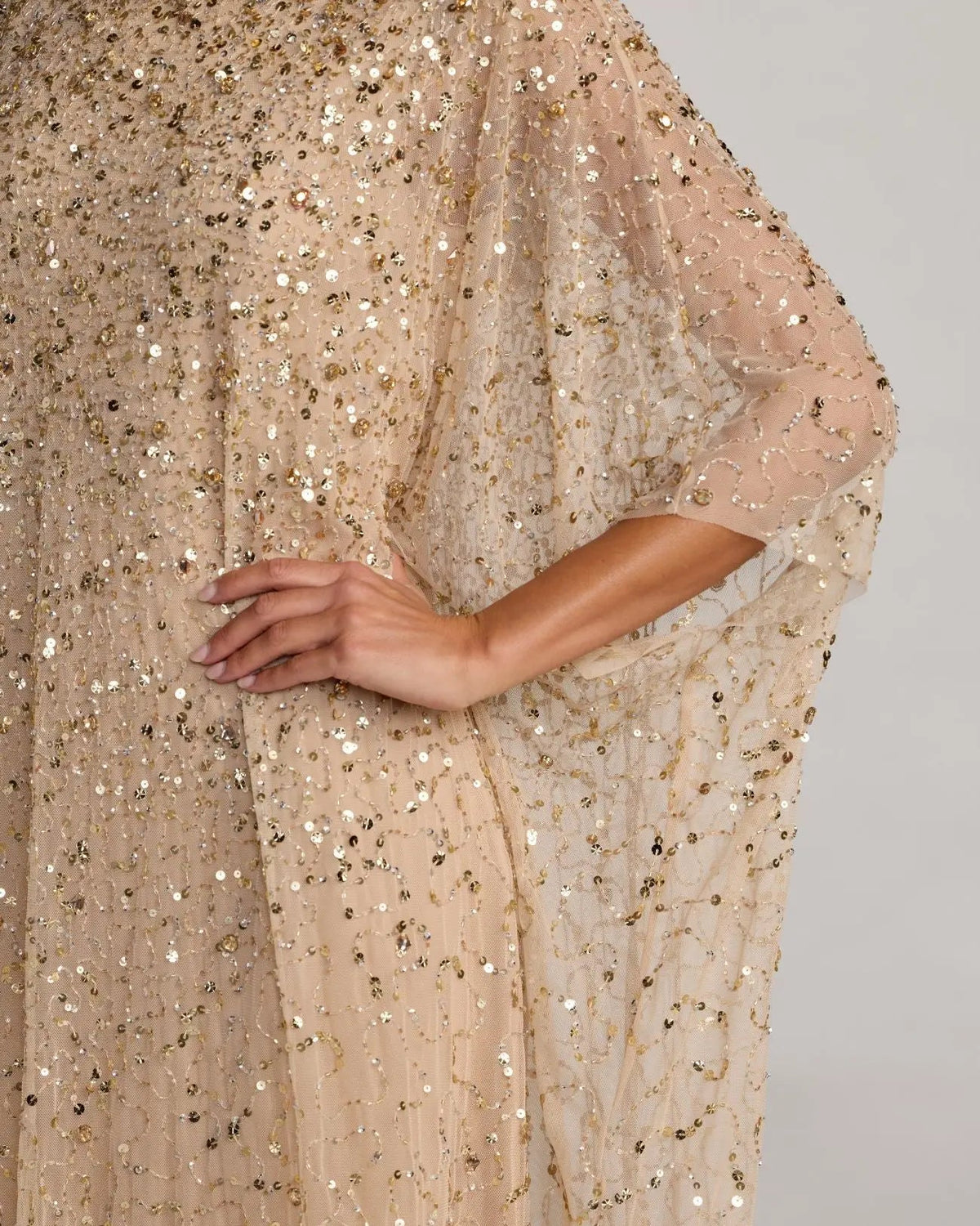 Gold Sequin Embellished Kaftan Gown