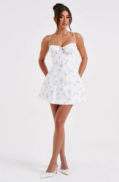 Lacey Mini Dress - Blue Ditsy Print