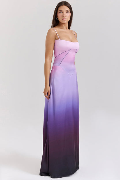 ombre print lace up maxi dress