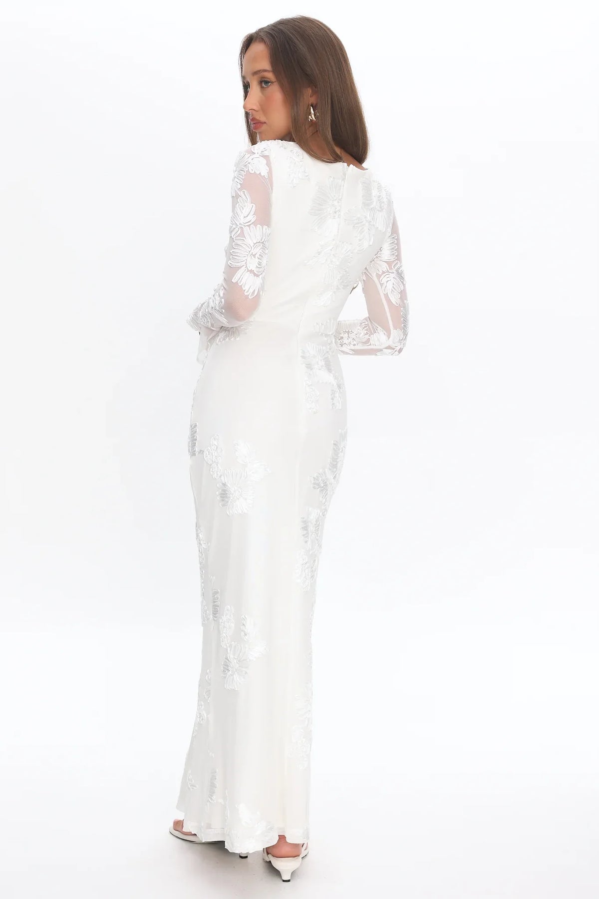 Helsi Long Sleeve Embellished Maxi Dress White
