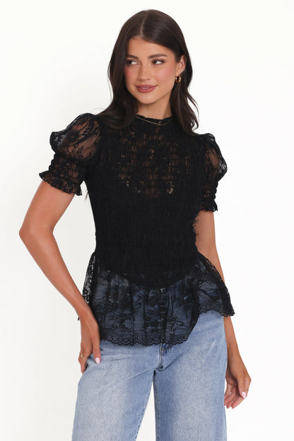 Adeline Peplum Top - Black