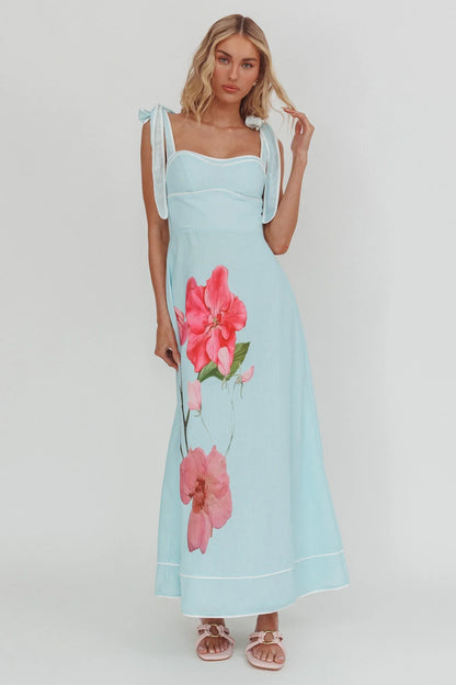 Averin Tied Shoulder Maxi Dress Flower Mint