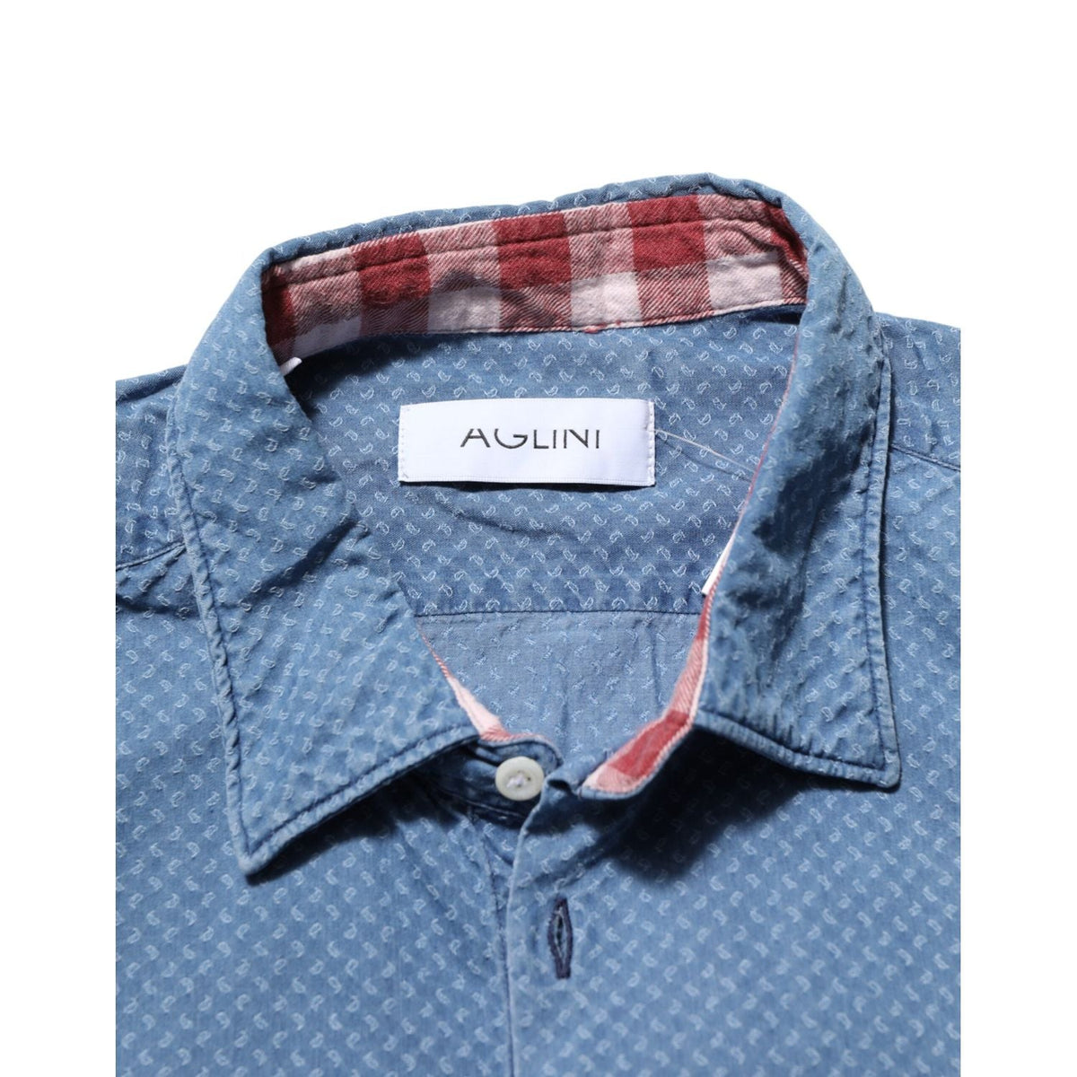 AGLINI Blue Cotton Slim Fit Collared Long Sleeve Casual Shirt