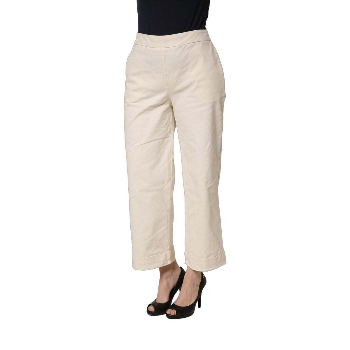 Alpha Studio Beige High Waist Straight Capri Cropped Trouser Pants
