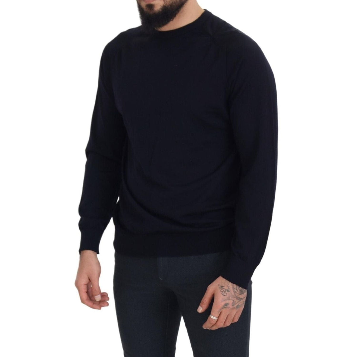 Alpha Studio Black Wool Crewneck Pullover Sweatshirt Sweater