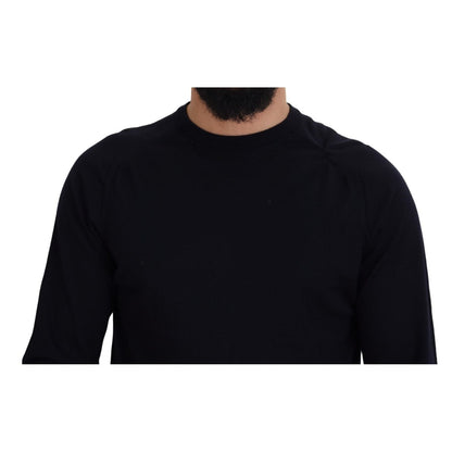 Alpha Studio Black Wool Crewneck Pullover Sweatshirt Sweater