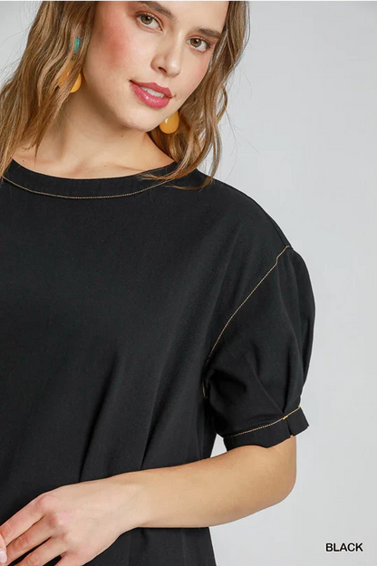 Black top with white stitching