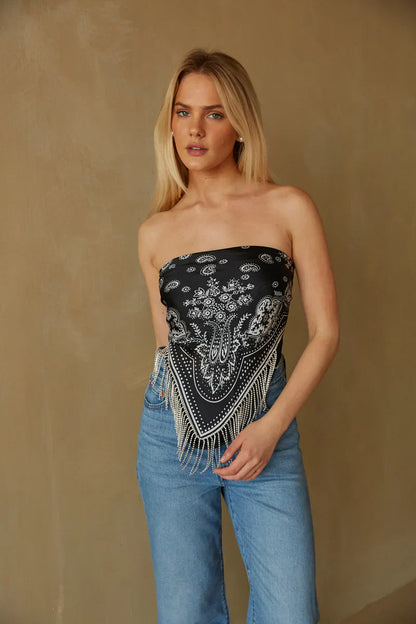 Dolly Rhinestone Fringe Bandana Top