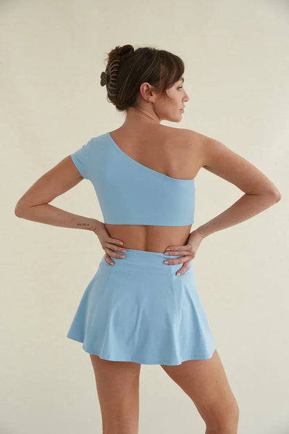 Mia Smoothing One Shoulder Crop Top in Blue
