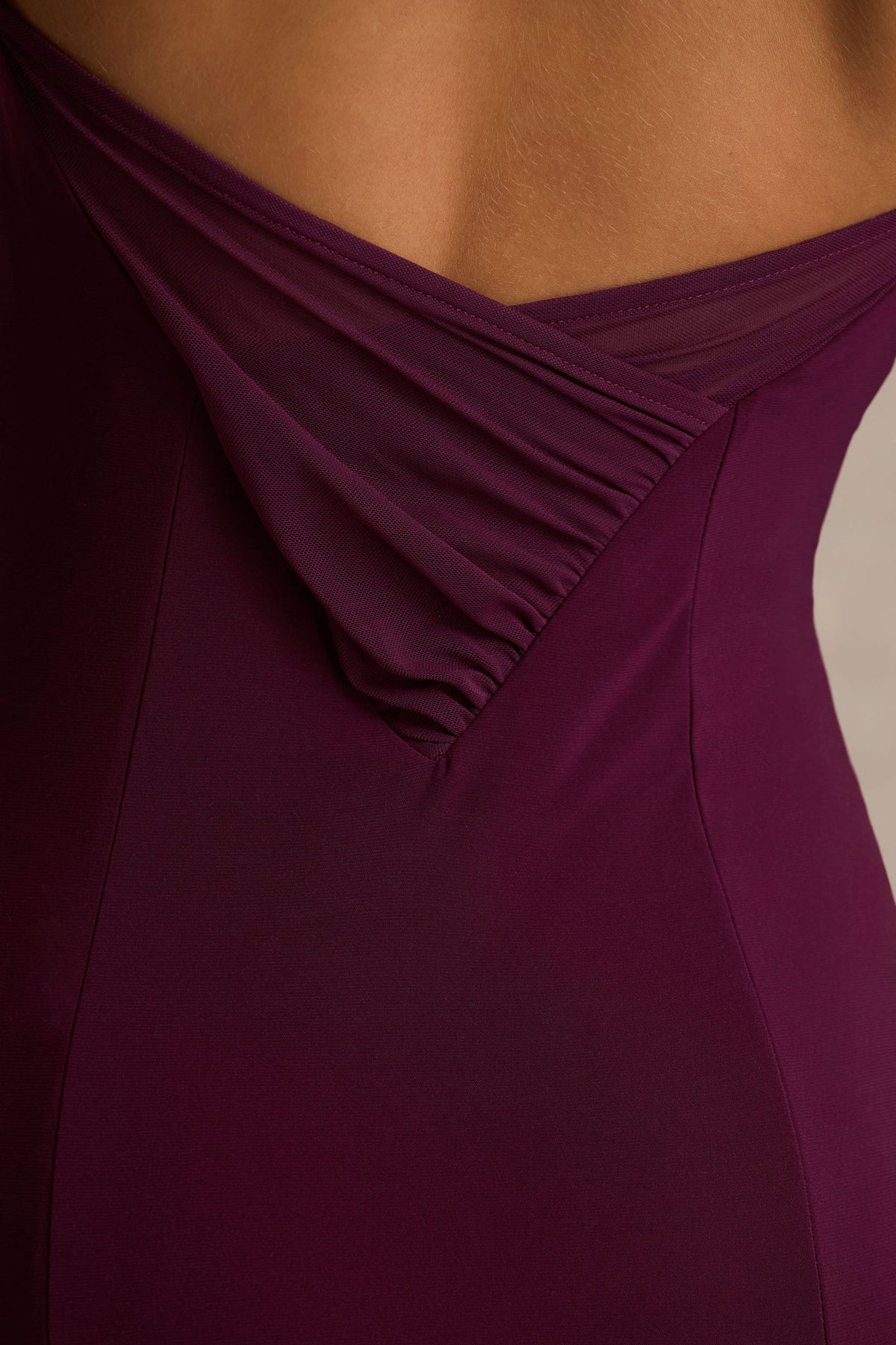 Gabbie | Burgundy Cowl-Neck Maxi Dress With Mesh Back Detail