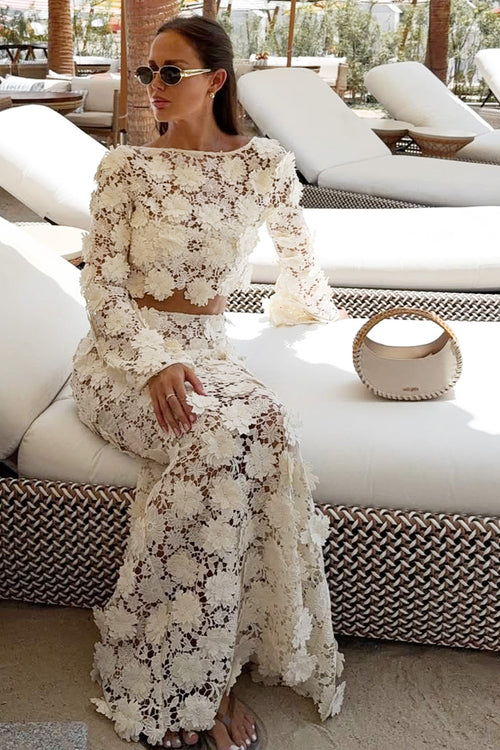 Ibiza | Cream Lace Bell-Sleeve Crop Top