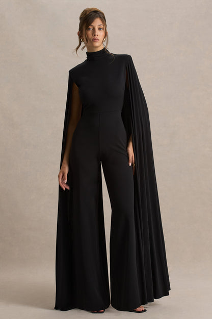 Dulcet | Black High-Neck Jumpsuit With Cape Sleeves