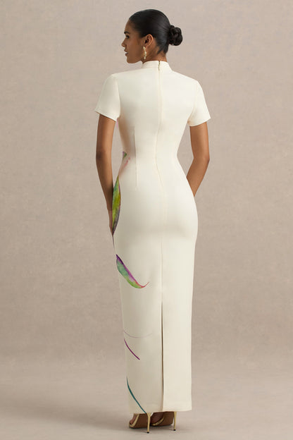 Hessie | White Lily Print High-Neck Maxi Dress