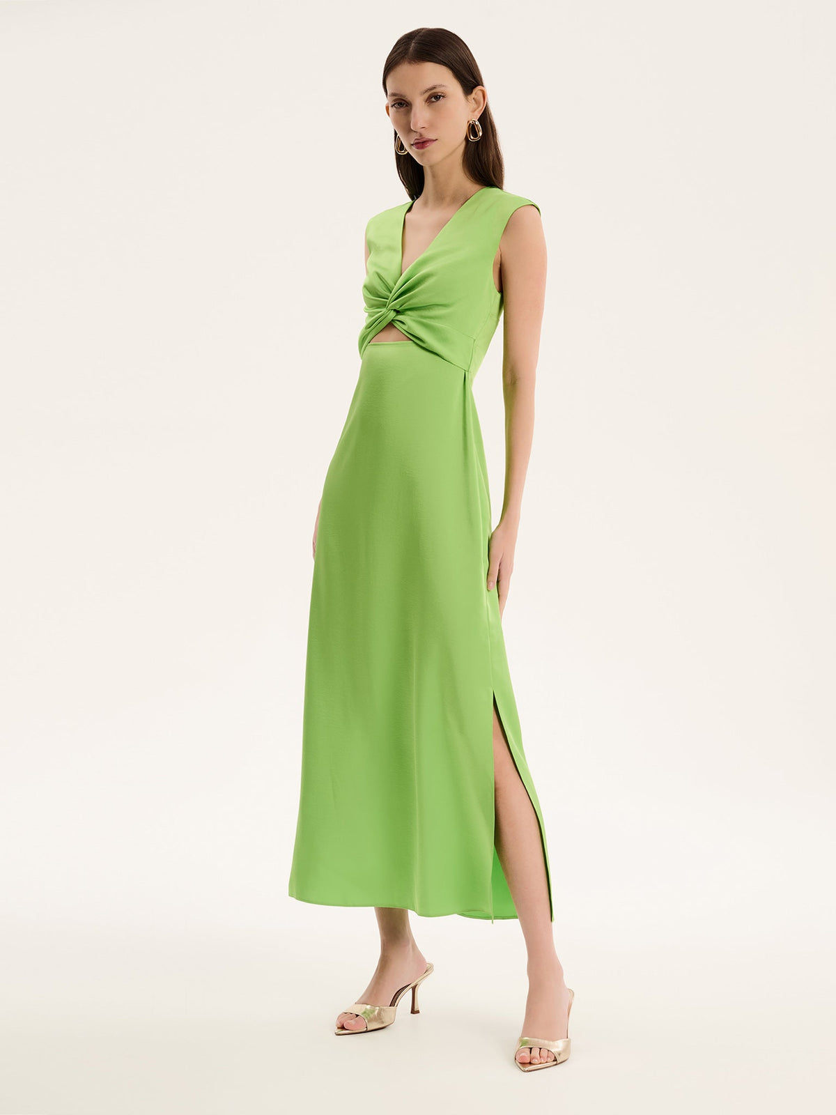 Marin Twist Satin Dress in Green