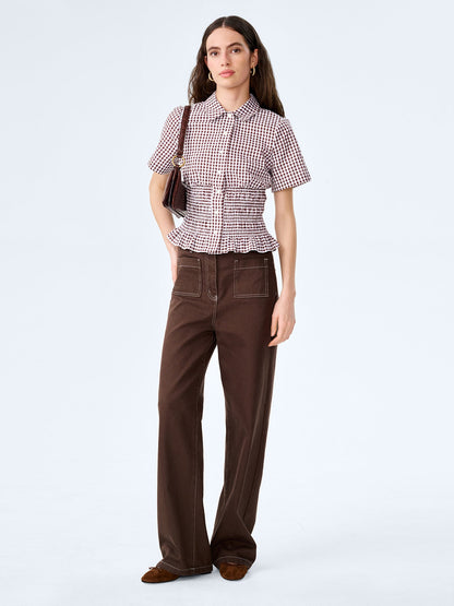 Merida Blouse in Chocolate/Cream Gingham