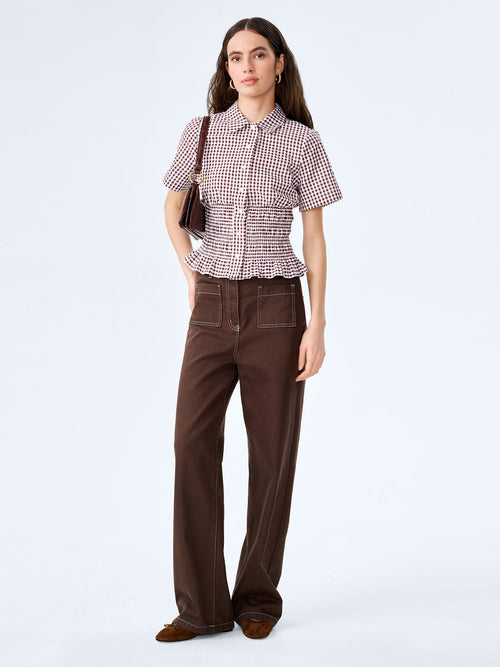 Merida Blouse in Chocolate/Cream Gingham