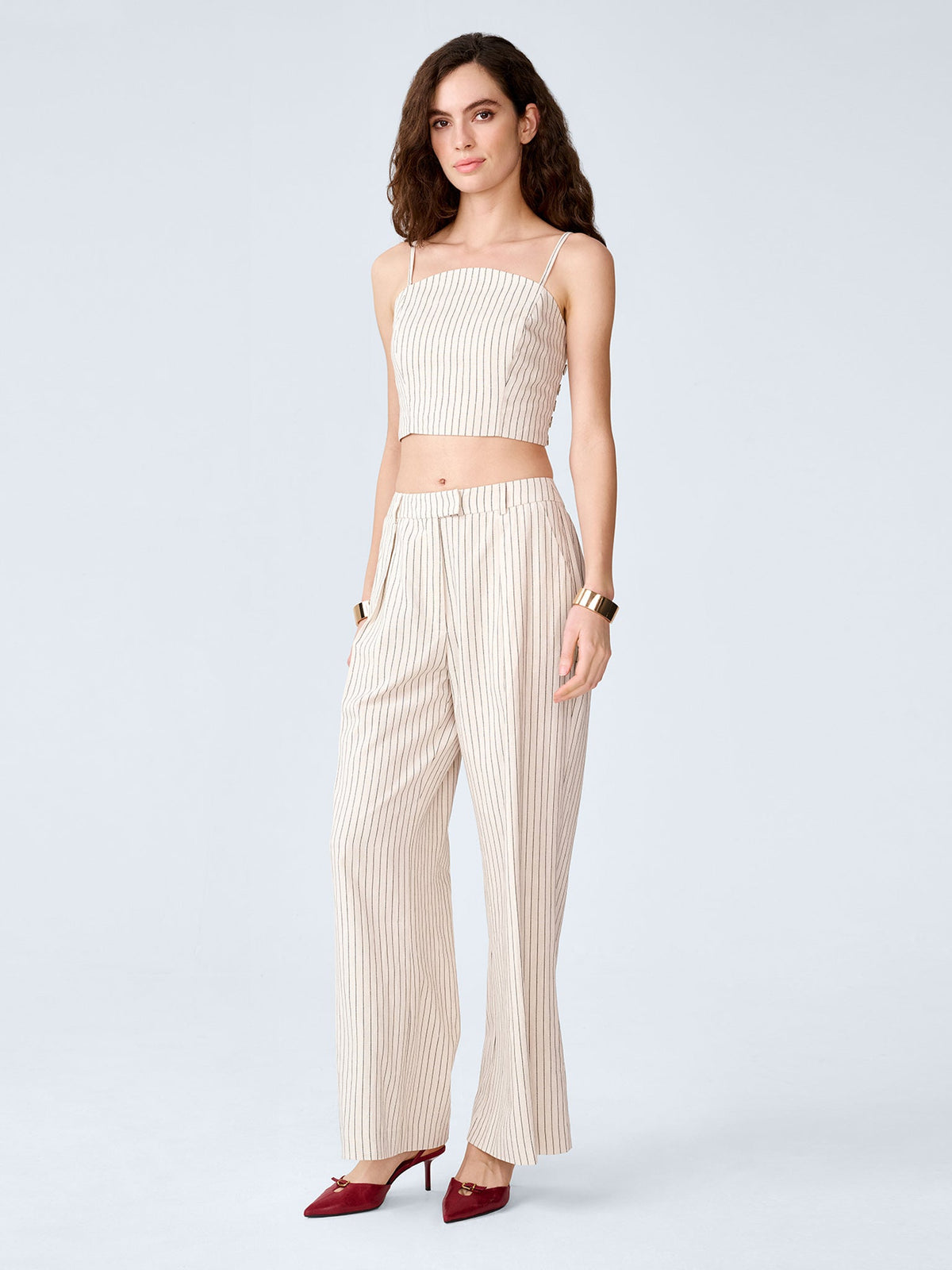 Pearl Trouser in Cream and Black Stripe