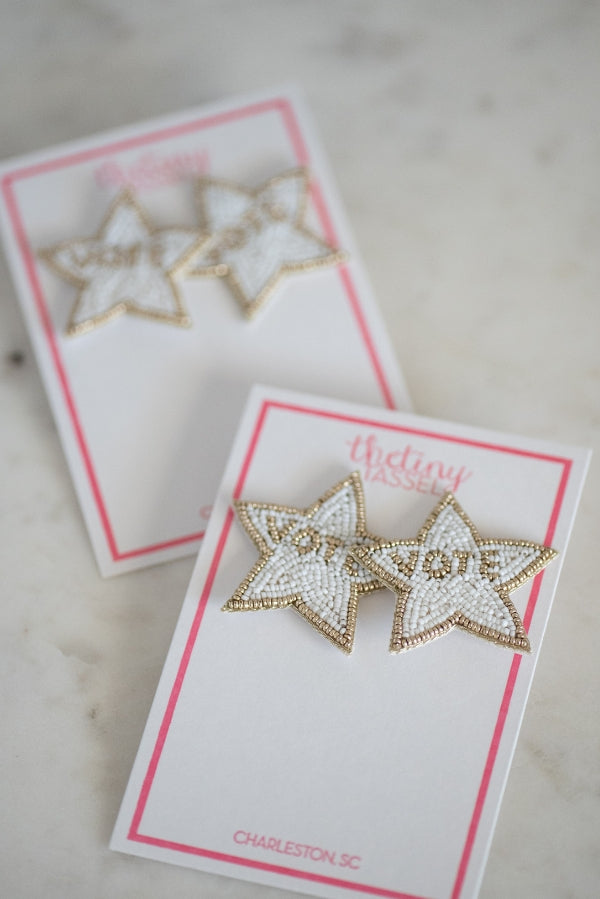 The Vote Earring in White and Gold