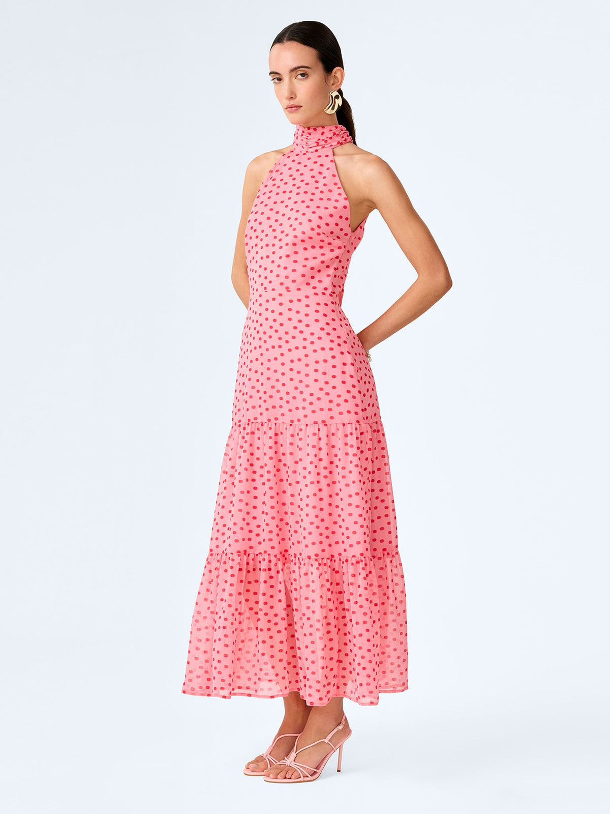 Romeo Dress in Pink and Red Mini Polka Dot