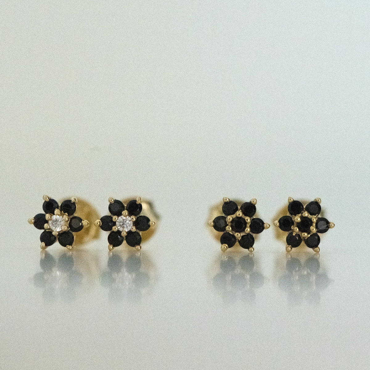 Black Flower Stud w/ CZ Center Stone