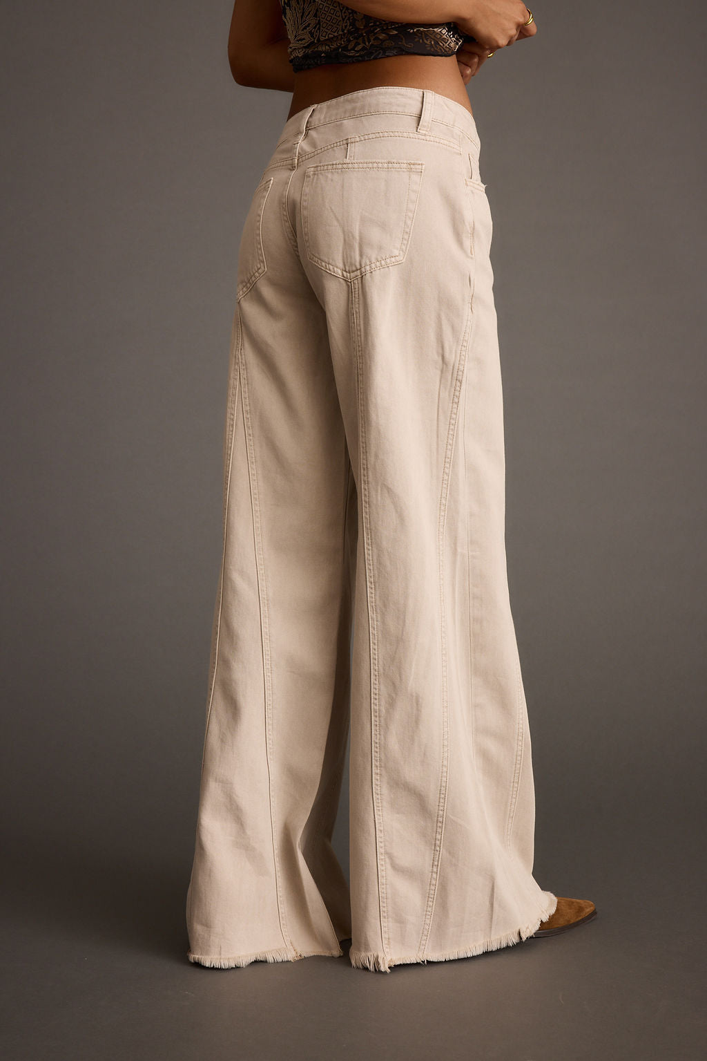 Sierra Beige Low Rise Wide Leg Jean