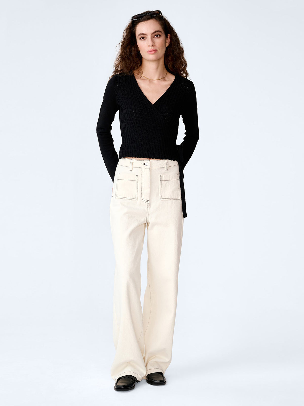 Soleil Knitted Wrap Top in Black