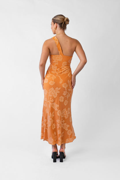 Taylah Orange One Shoulder Midi Cocktail Dress
