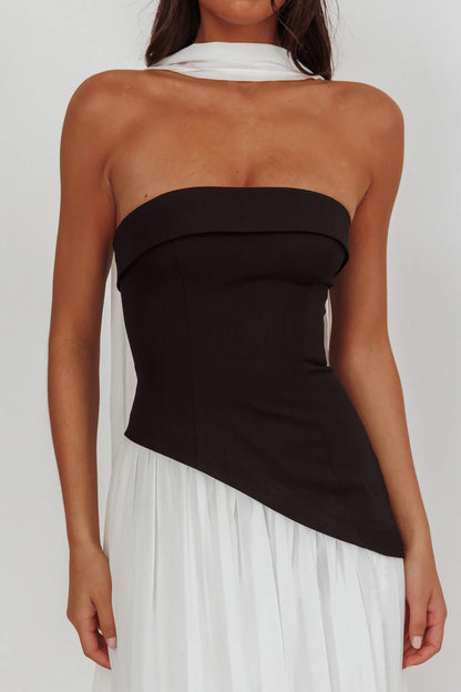 Mariabella Contrast Bodice Maxi Dress Black/White