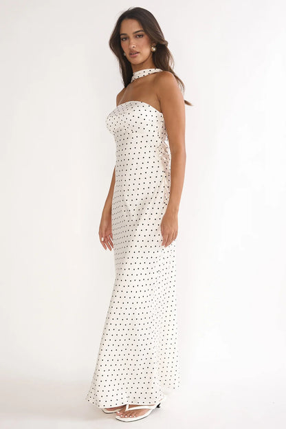 Damsel Reverse Halter Maxi Dress Polka Dot White