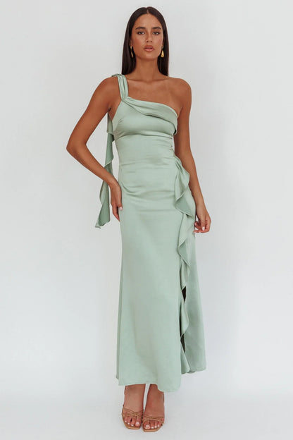 Carmel One-Shoulder Split Maxi Dress Sage