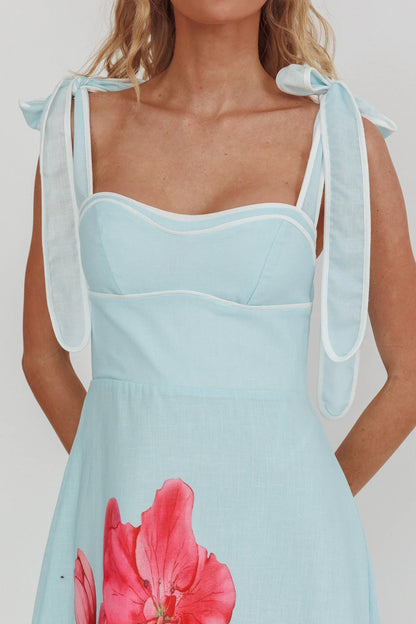 Averin Tied Shoulder Maxi Dress Flower Mint