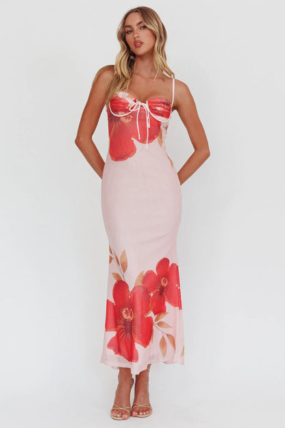 Fortune Bust Tie Maxi Dress Hibiscus Pink