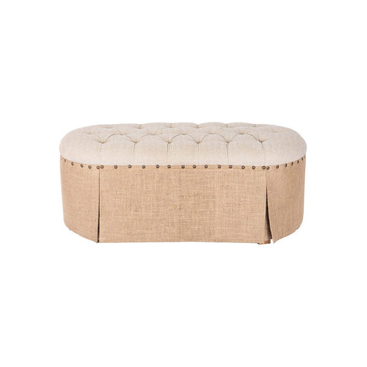 Addison Linen Tufted Top Ottoman with Burlap Skirting