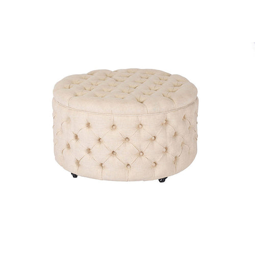 Adeline Round Tufted Oatmeal Ottoman