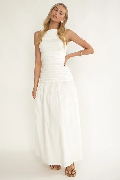 Dalayla Sleeveless Pintuck Maxi Dress White