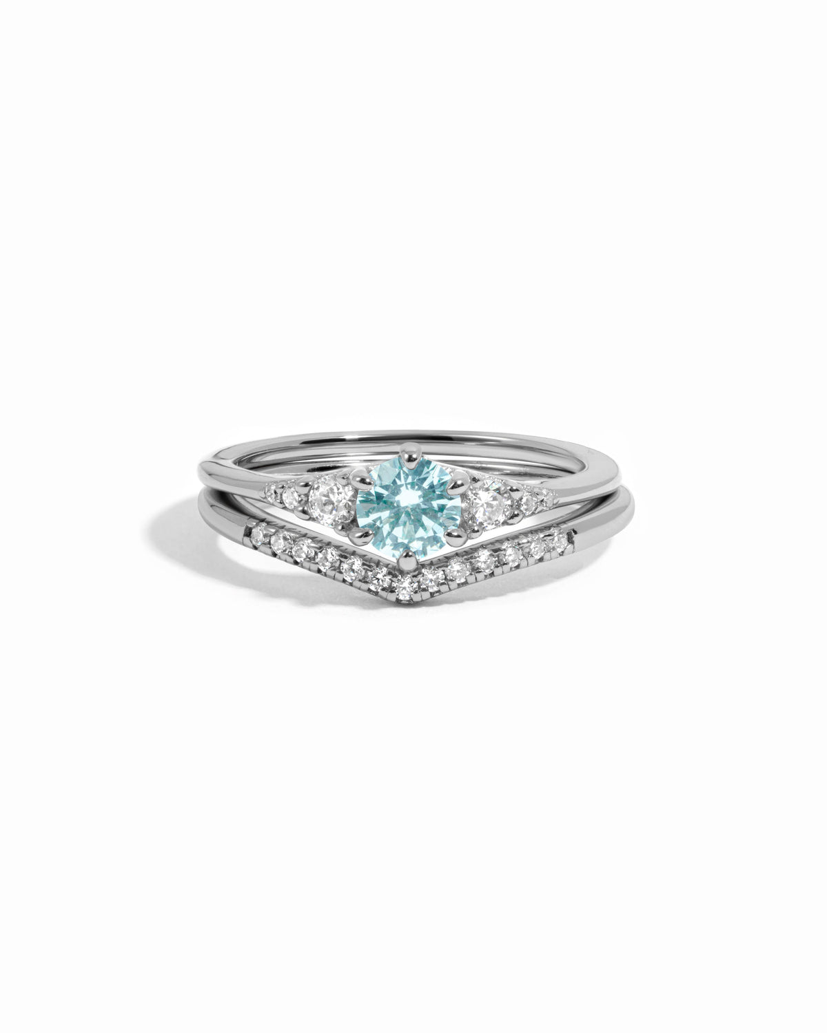 Aquamarine Chevron Ring Set