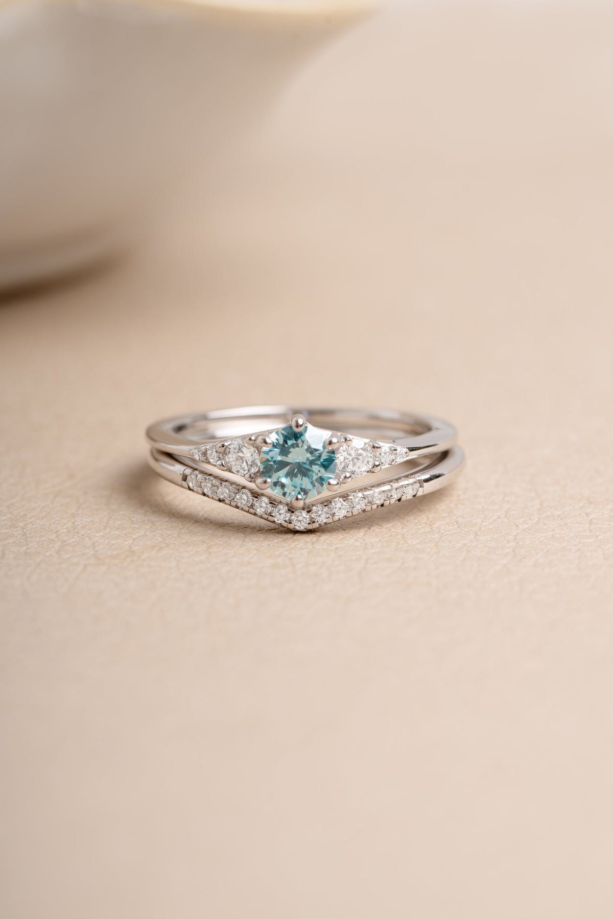 Aquamarine Chevron Ring Set