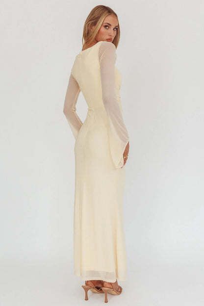 Luna Love Long Sleeve Mesh Maxi Dress Cream