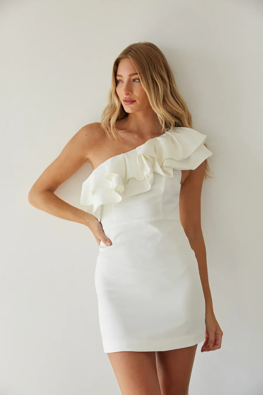 Edith One Shoulder Ruffle Mini Dress