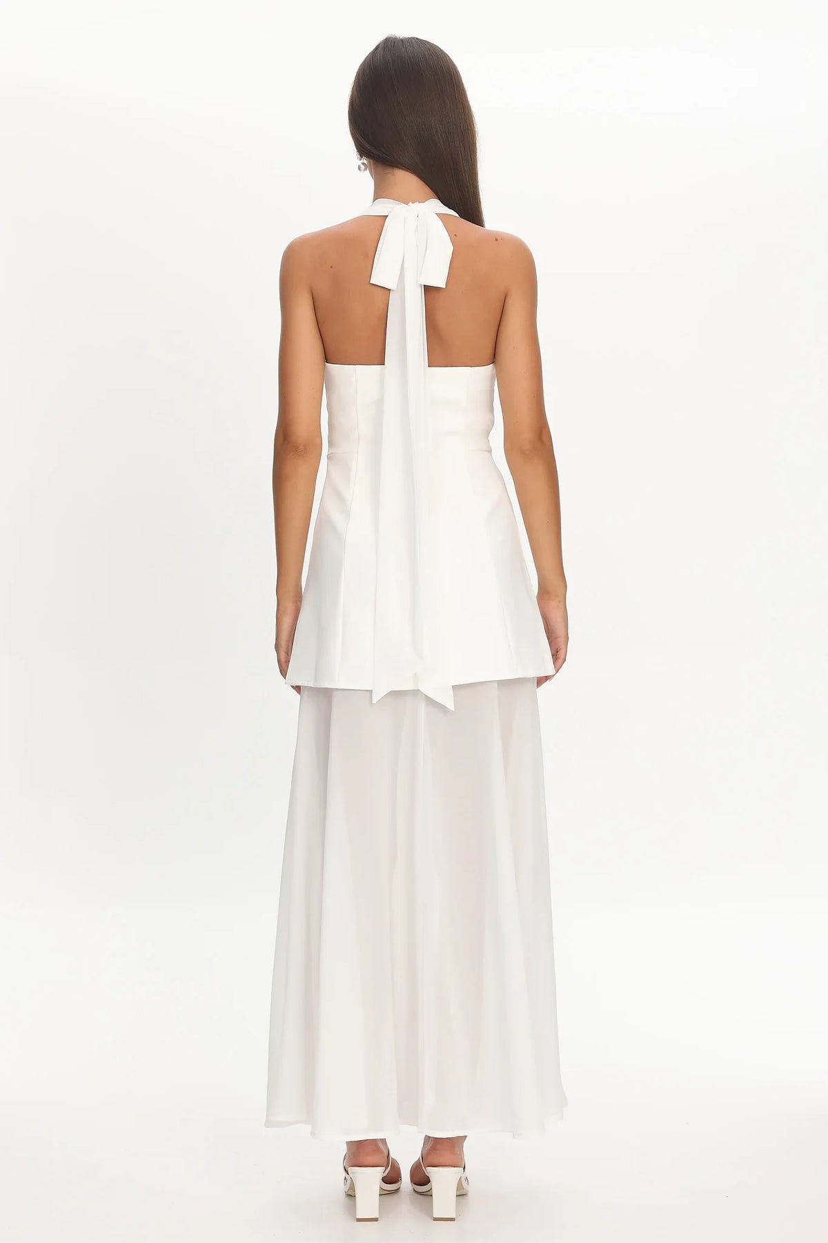 Opulent Halterneck Layered Maxi Dress White