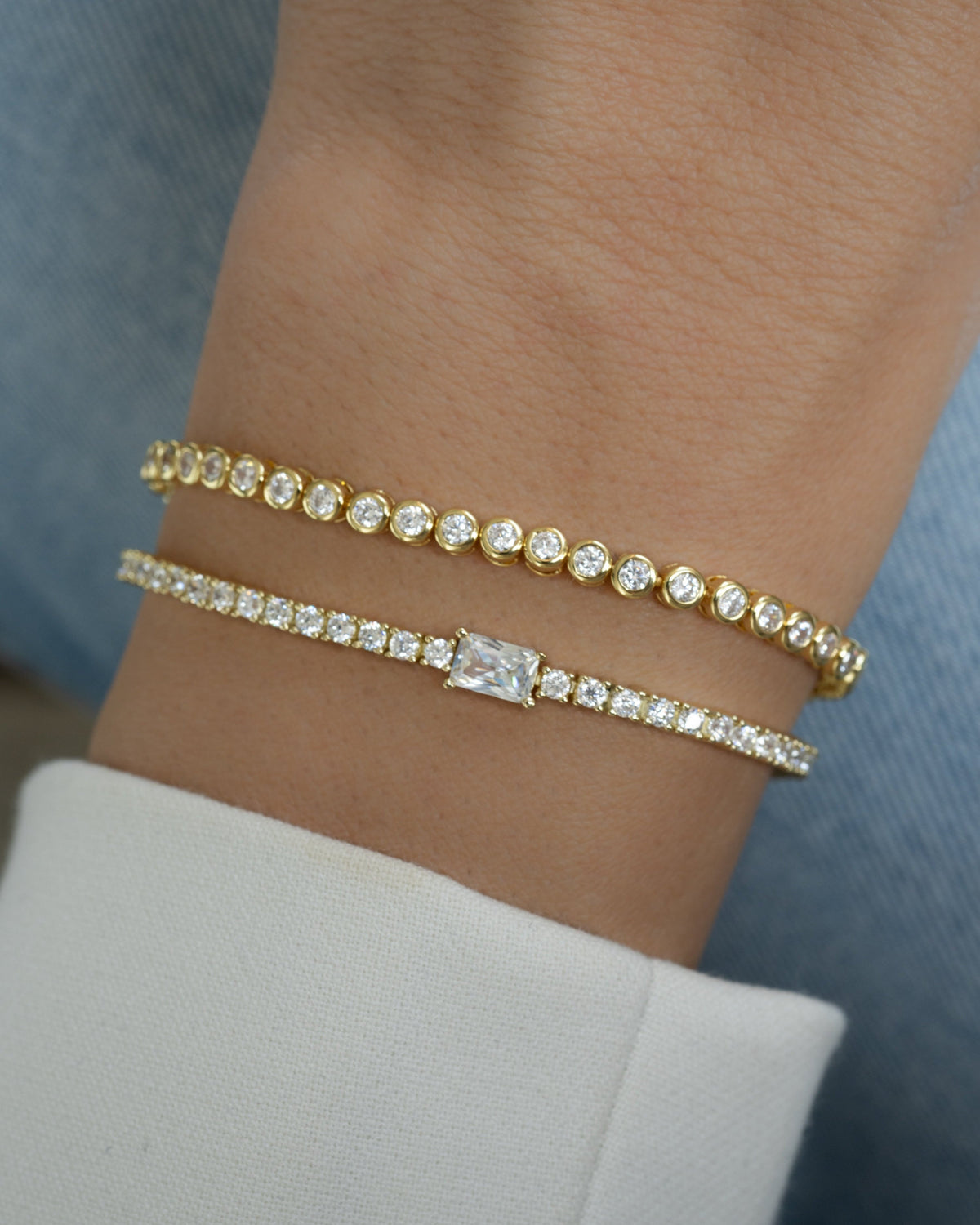 Tennis Bracelet with Baguette Charm