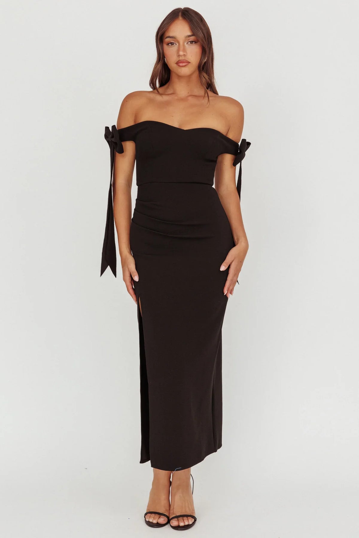 Have Faith Off-Shoulder Bow Sleeve Maxi Dress Black